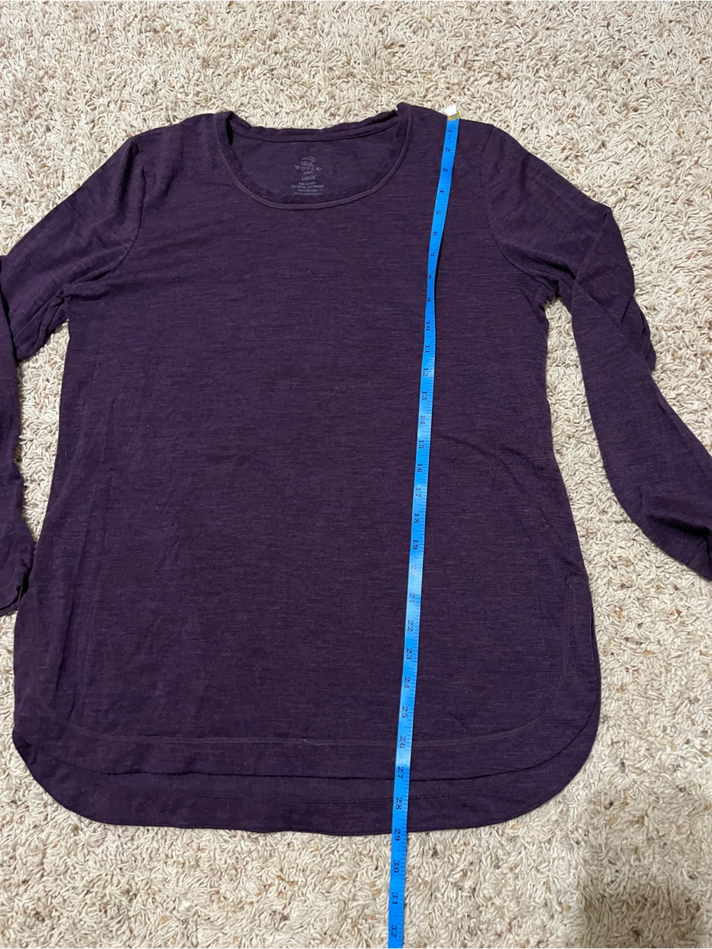 Woolx Hazel Merino Wool Blend Tunic Top Outdoor Purple Curved Hem Size Large - Picture 4 of 8